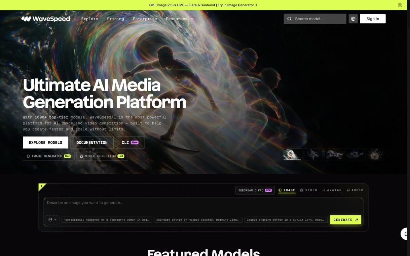 Screenshot of the WaveSpeed AI homepage, captured on 2026-09-11