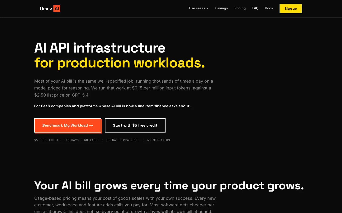 Screenshot of the Omev AI homepage, captured on 2026-09-15