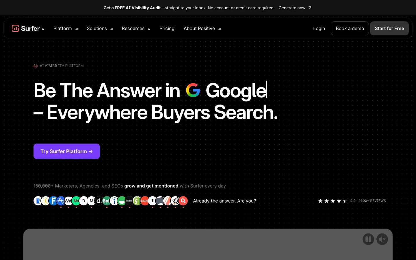 Screenshot of the Surfer homepage, captured on 2026-09-15