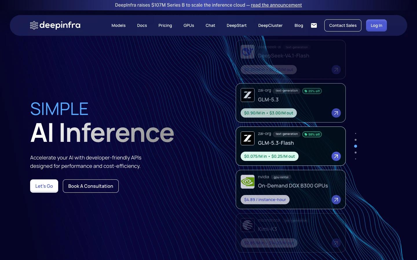 Screenshot of the DeepInfra homepage, captured on 2026-09-15