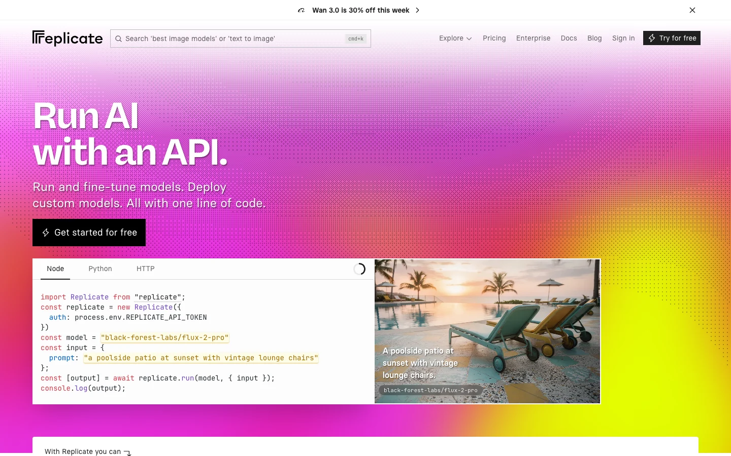 Screenshot of the Replicate homepage, captured on 2026-09-25