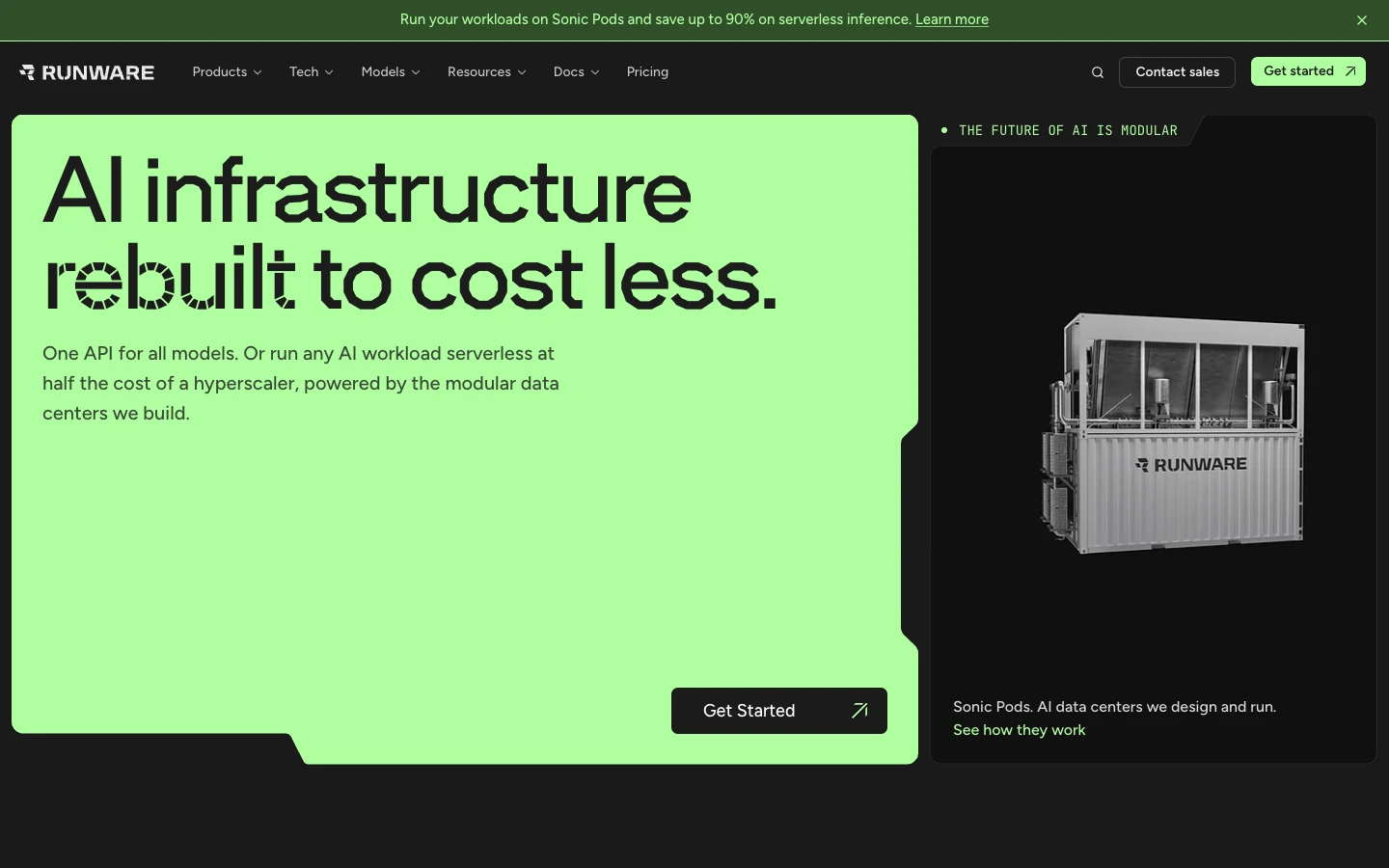 Screenshot of the Runware homepage, captured on 2026-09-25