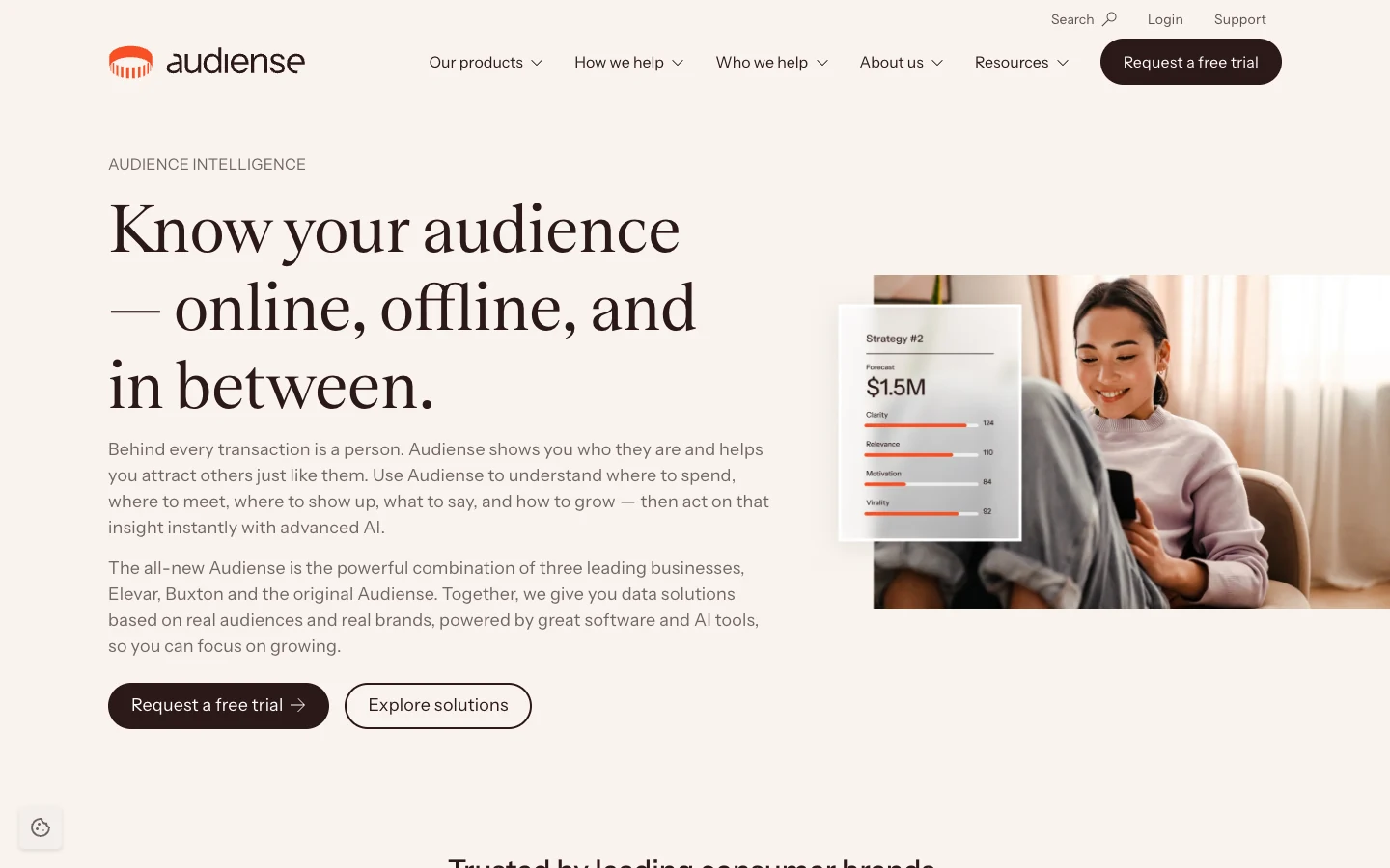 Screenshot of the Audiense homepage, captured on 2026-09-28