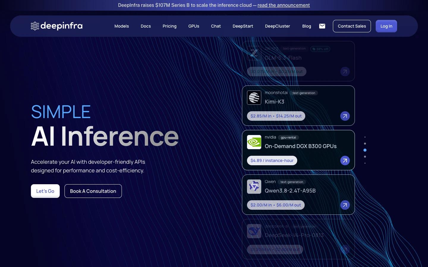 Screenshot of the DeepInfra homepage, captured on 2026-09-10