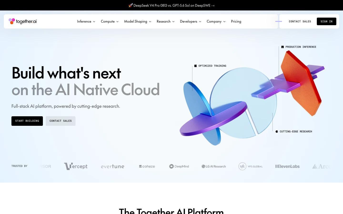 Screenshot of the Together AI homepage, captured on 2026-09-10