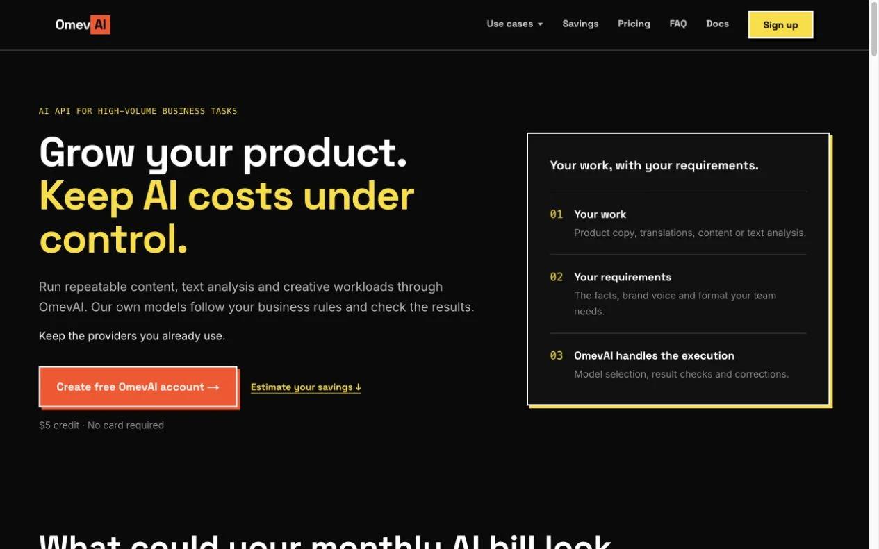 Screenshot of the Omev AI homepage, captured on 2026-10-19