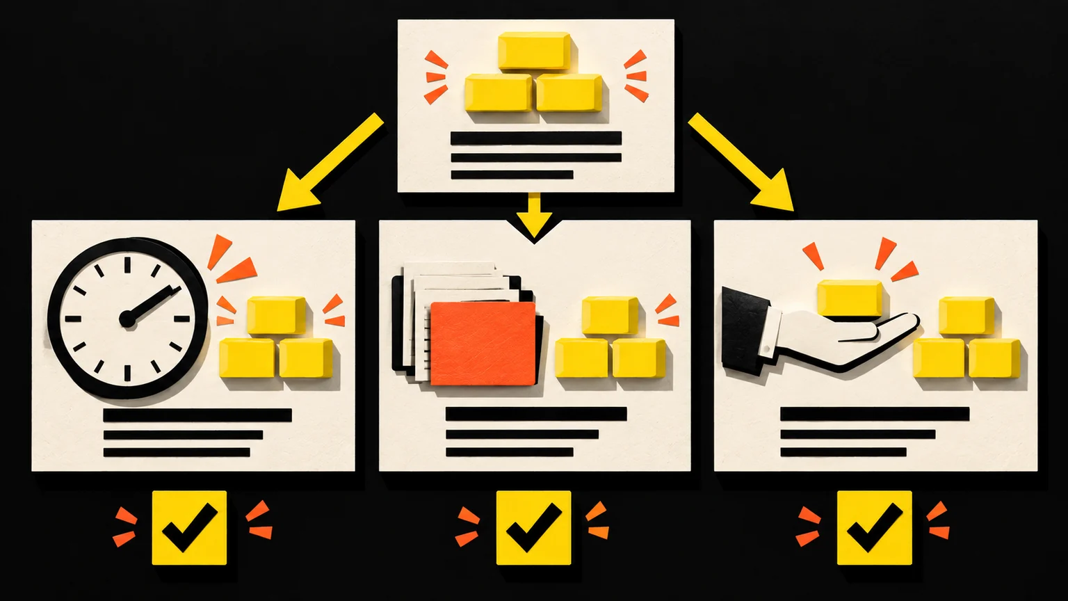 Three campaign directions keep the same product facts while emphasizing reminders, organization and handoffs.