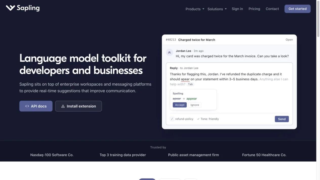 Screenshot of the Sapling homepage, captured on 2026-10-19