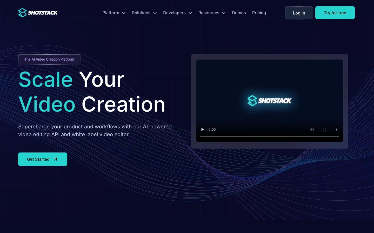 Screenshot of the Shotstack homepage, captured on 2026-09-14