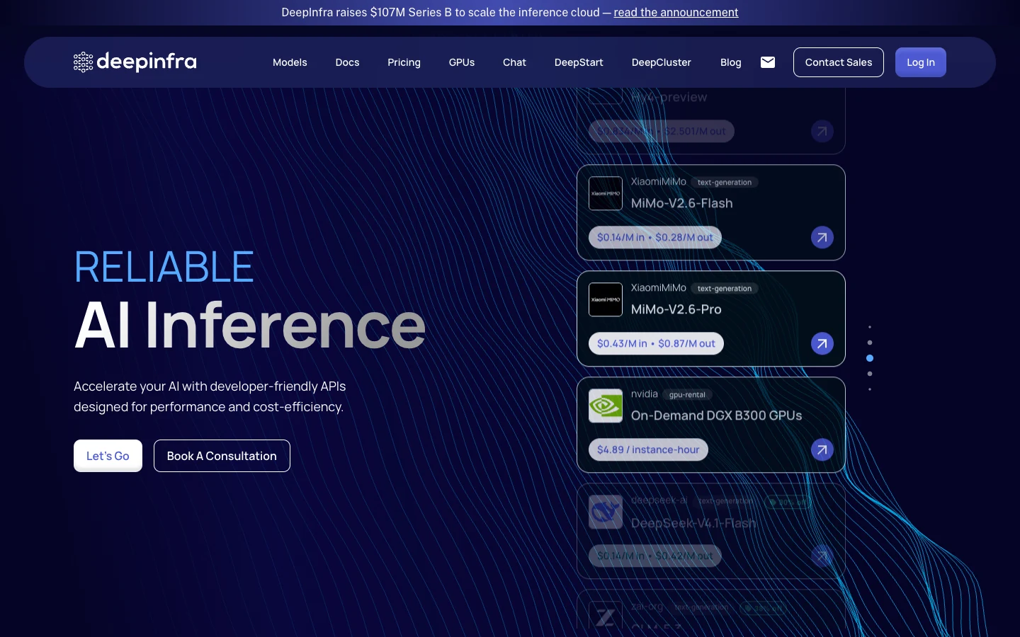 Screenshot of the DeepInfra homepage, captured on 2026-10-07
