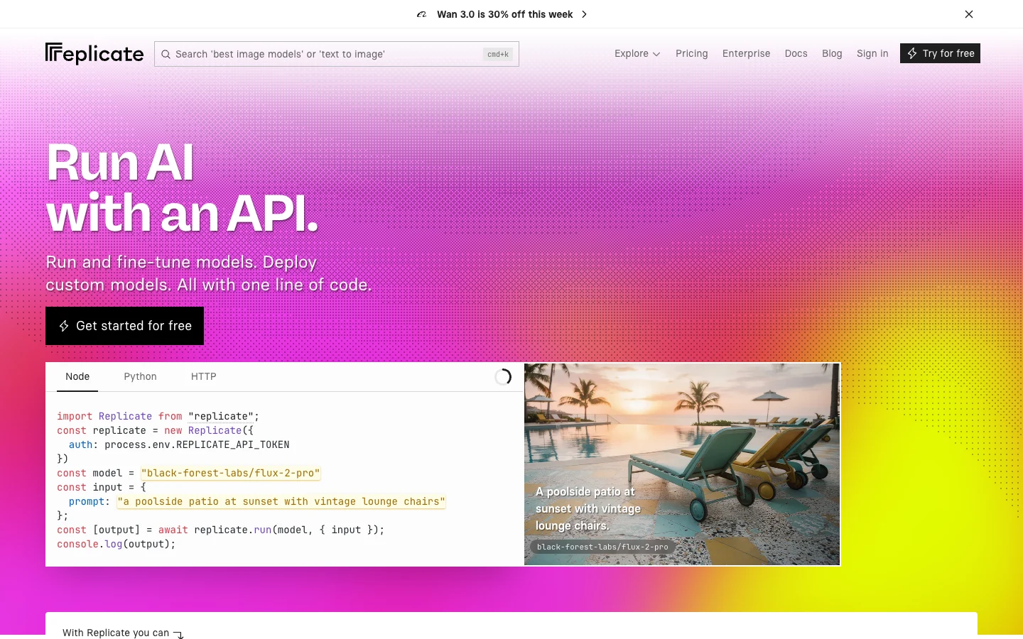 Screenshot of the Replicate homepage, captured on 2026-09-25