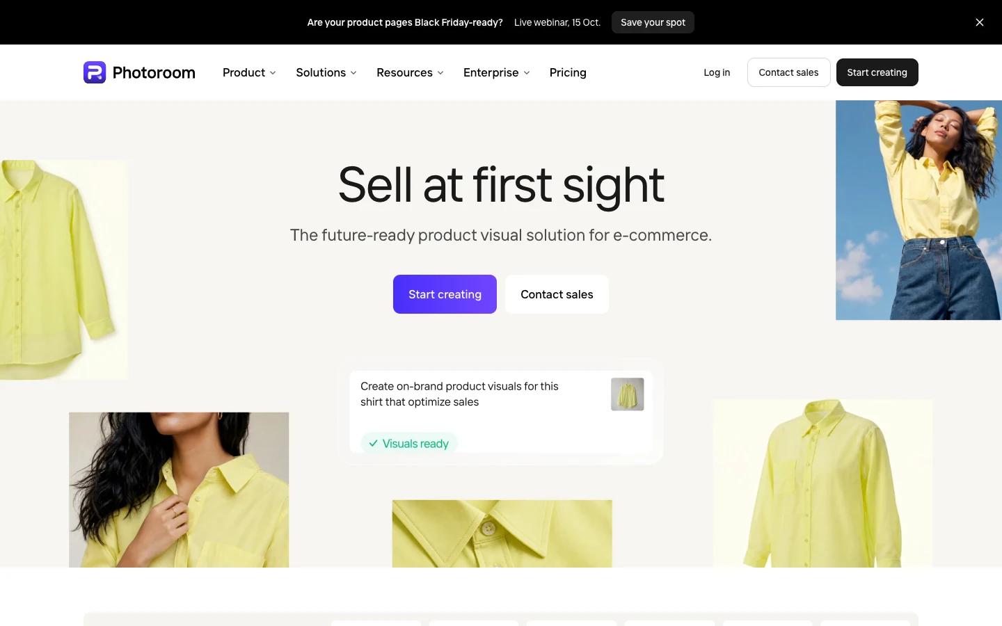 Screenshot of the Photoroom homepage, captured on 2026-10-12