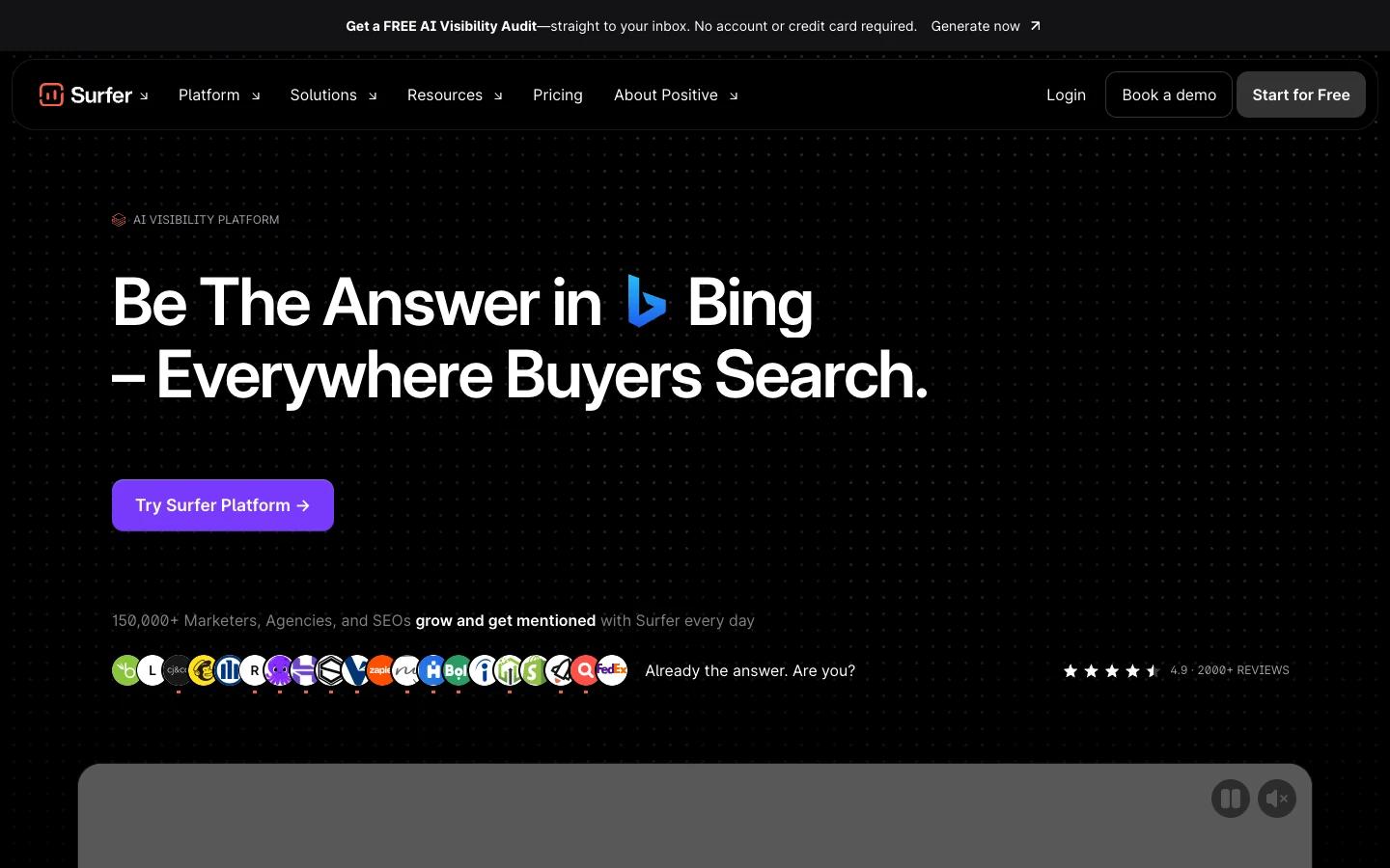 Screenshot of the Surfer homepage, captured on 2026-09-15