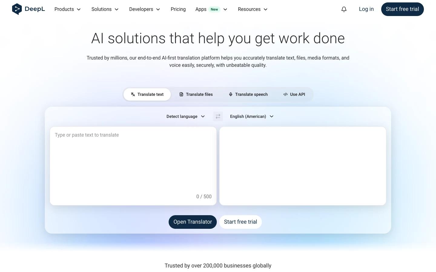Screenshot of the DeepL homepage, captured on 2026-09-14