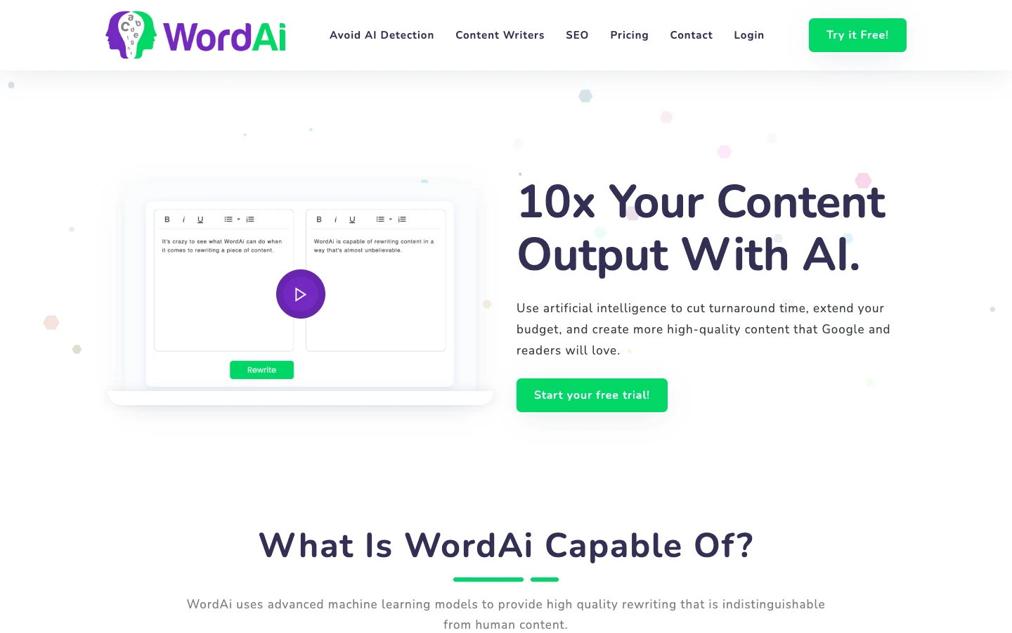 Screenshot of the WordAI homepage, captured on 2026-09-24