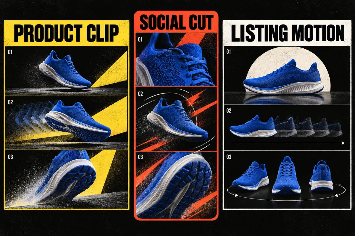 Illustrated storyboards for a product clip, vertical social cut and listing motion