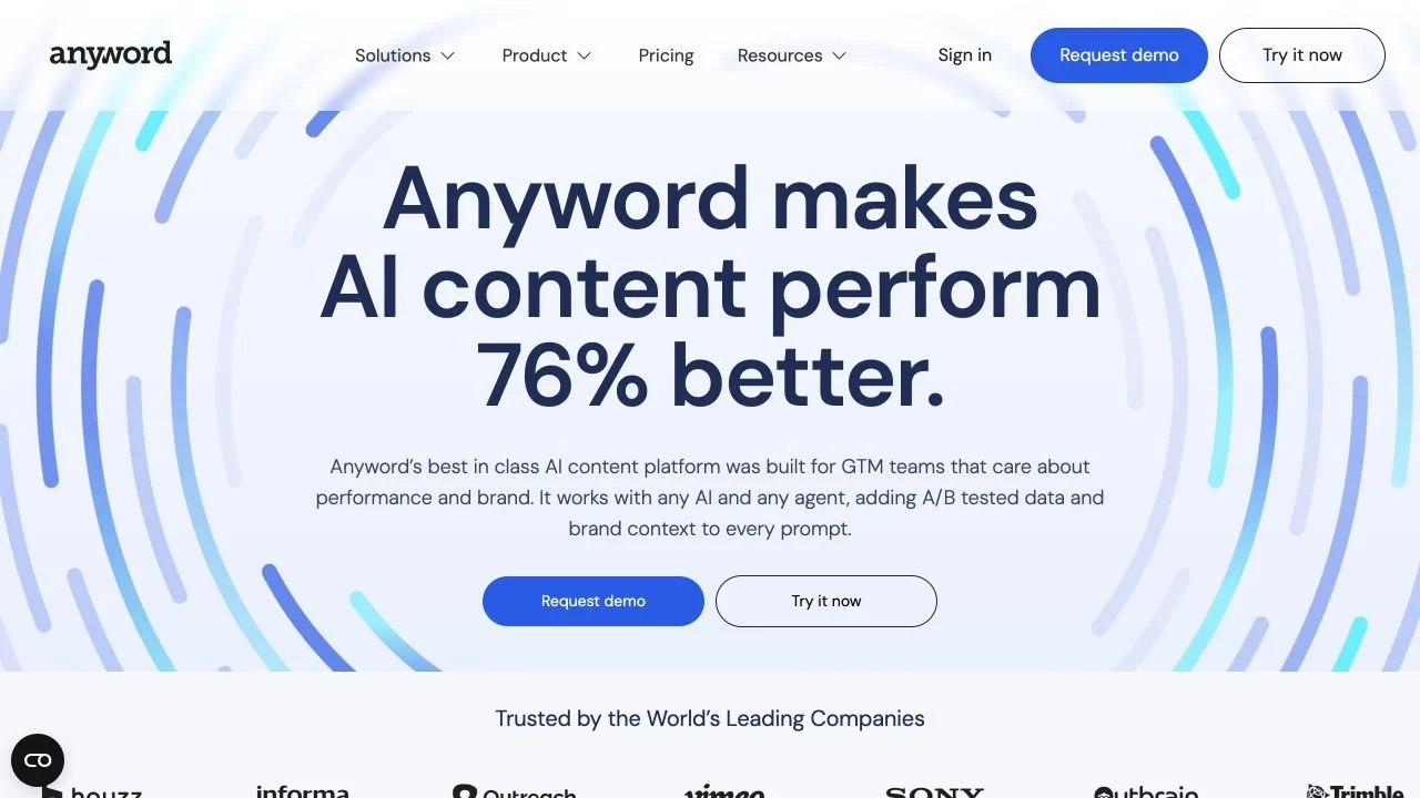 Screenshot of the Anyword homepage, captured on 2026-09-18