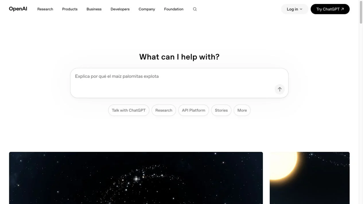 Screenshot of the OpenAI homepage, captured on 2026-09-23