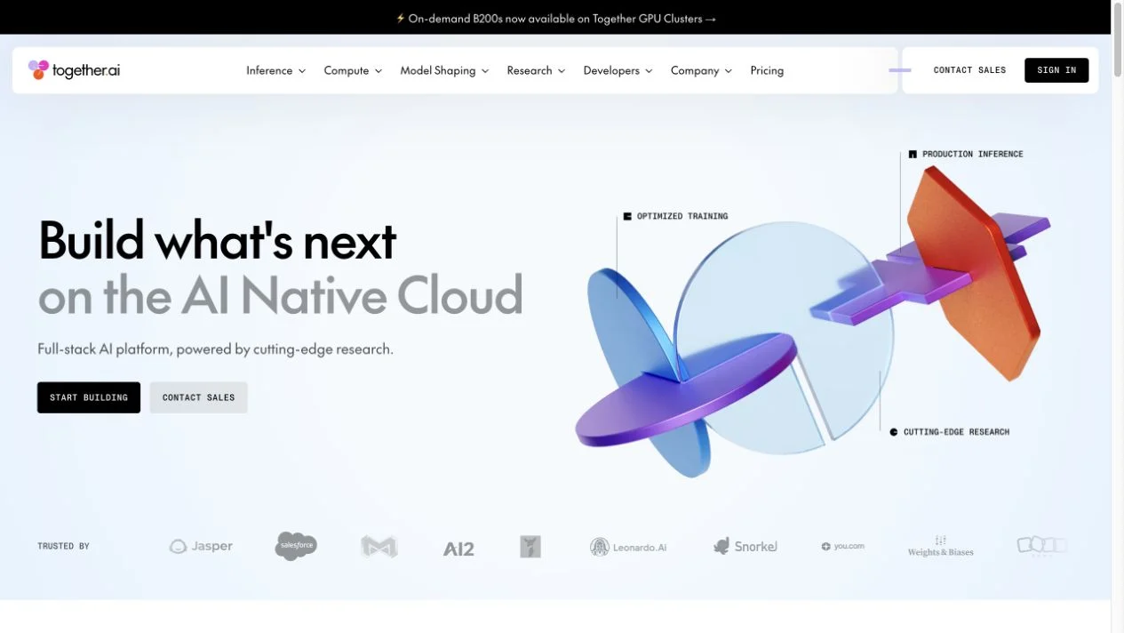Screenshot of the Together AI homepage, captured on 2026-09-23