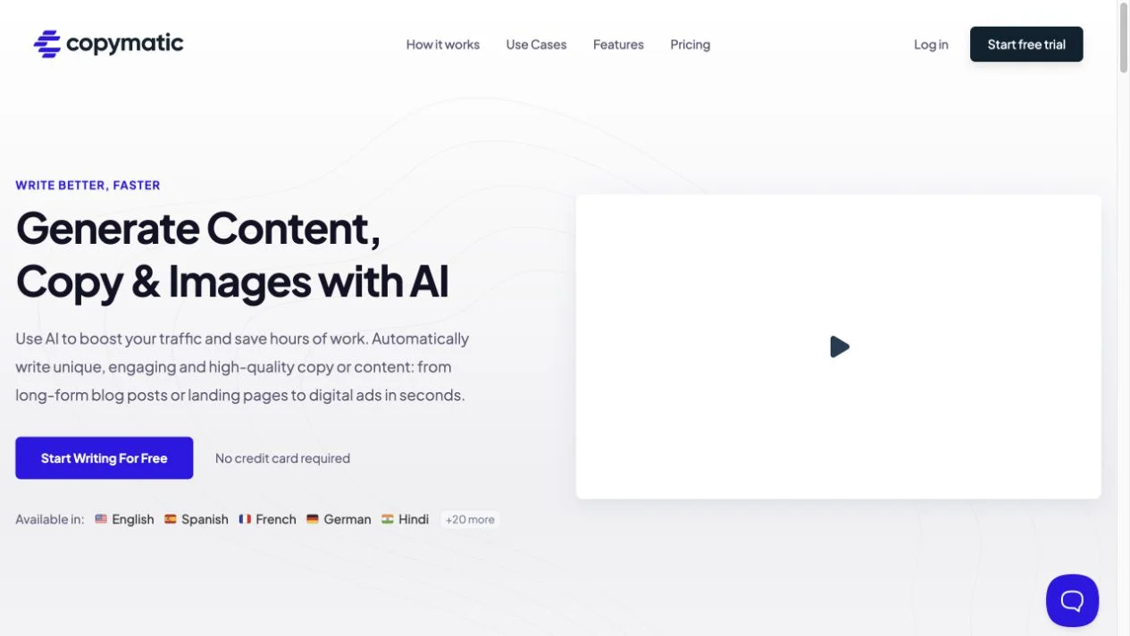 Screenshot of the Copymatic homepage, captured on 2026-09-18