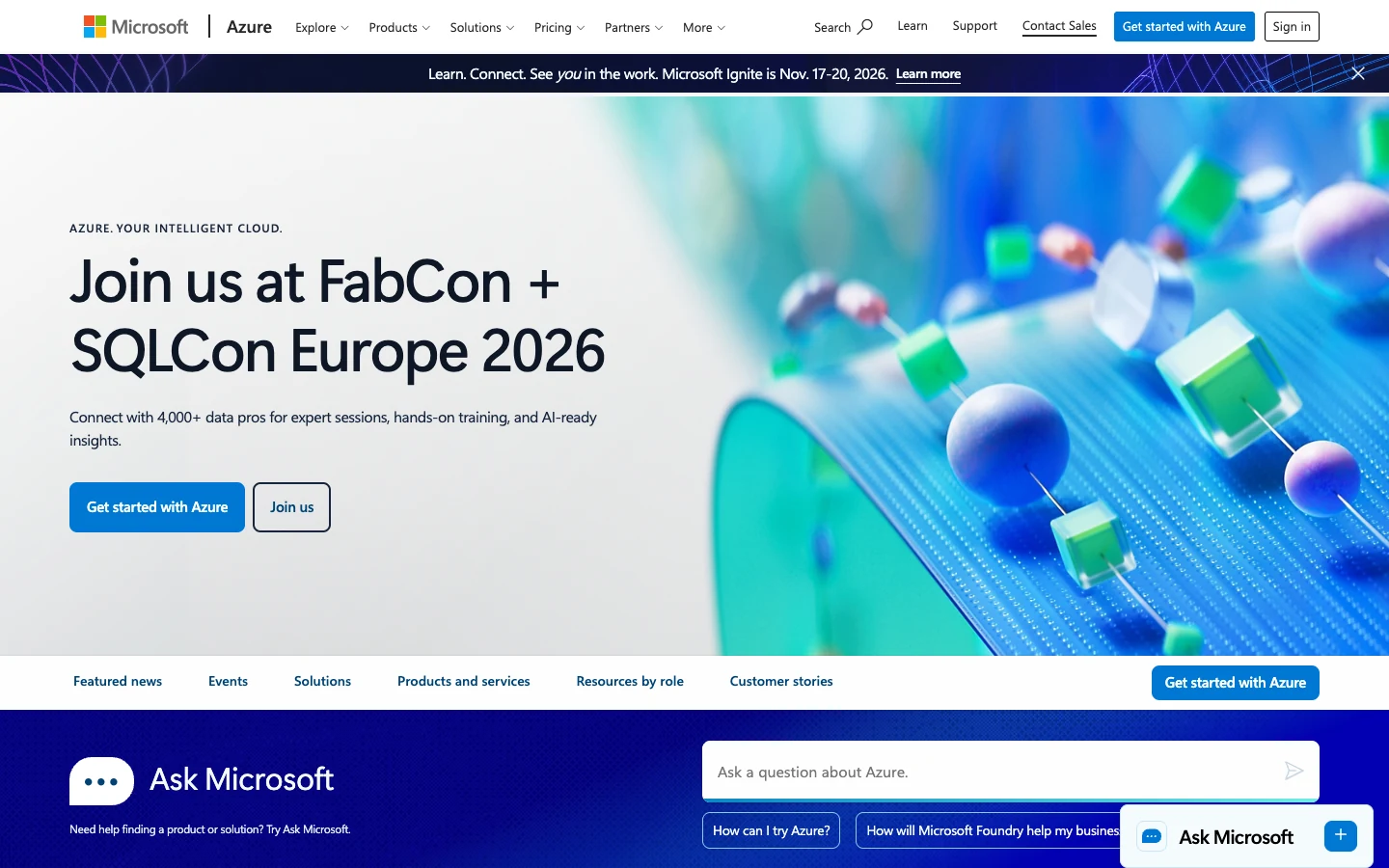 Screenshot of the Azure Translator homepage, captured on 2026-09-14