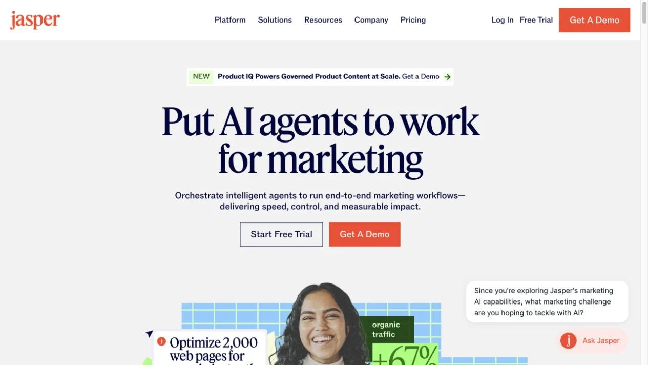Screenshot of the Jasper homepage, captured on 2026-09-21