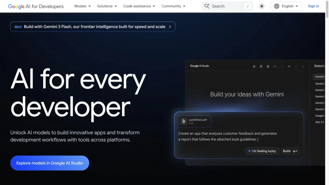 Screenshot of the Google Gemini API homepage, captured on 2026-09-16