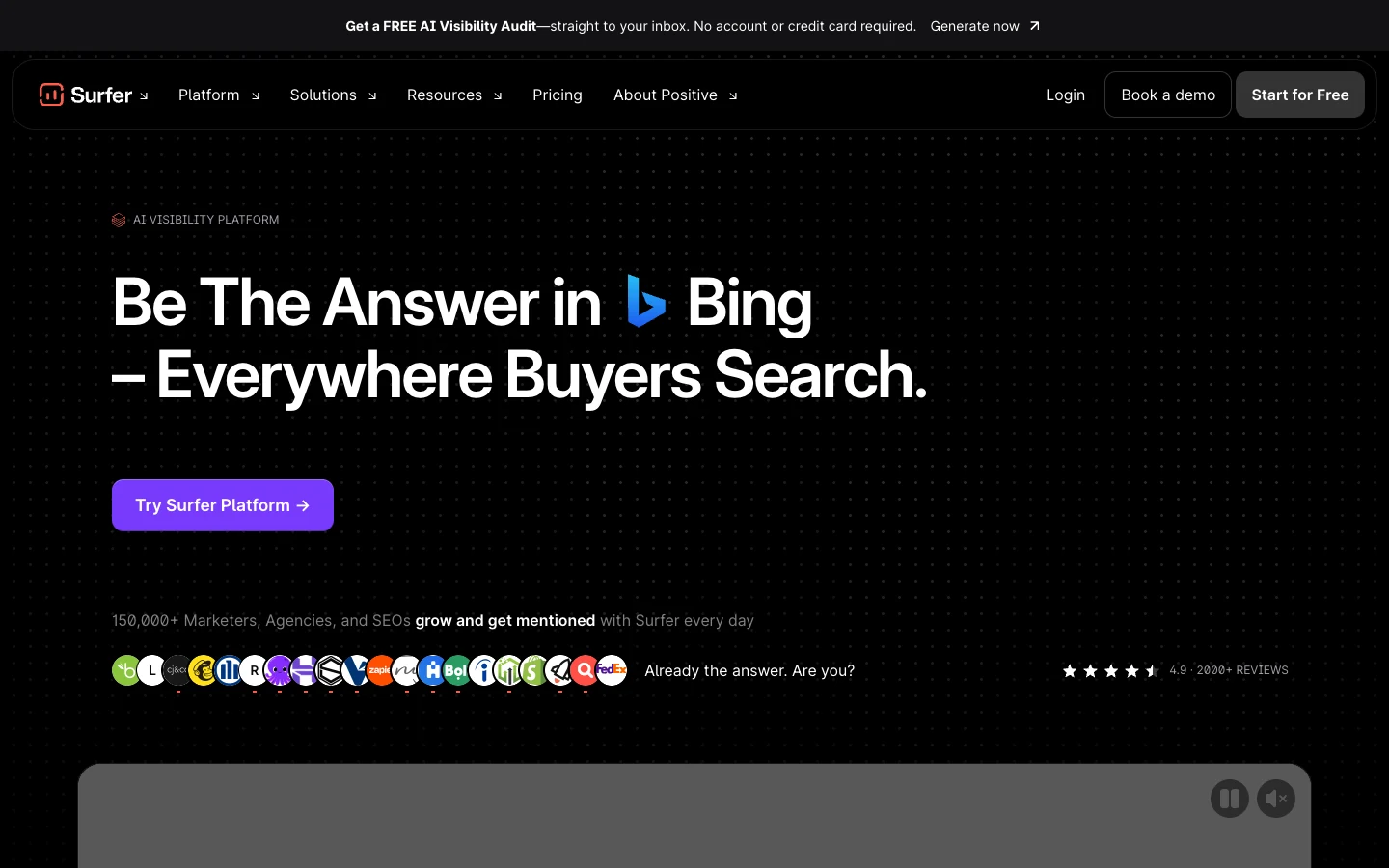 Screenshot of the Surfer homepage, captured on 2026-09-15