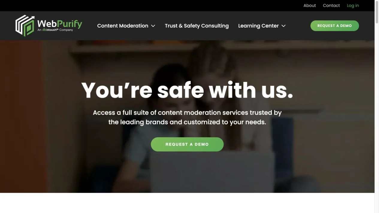 Screenshot of the WebPurify homepage, captured on 2026-09-23