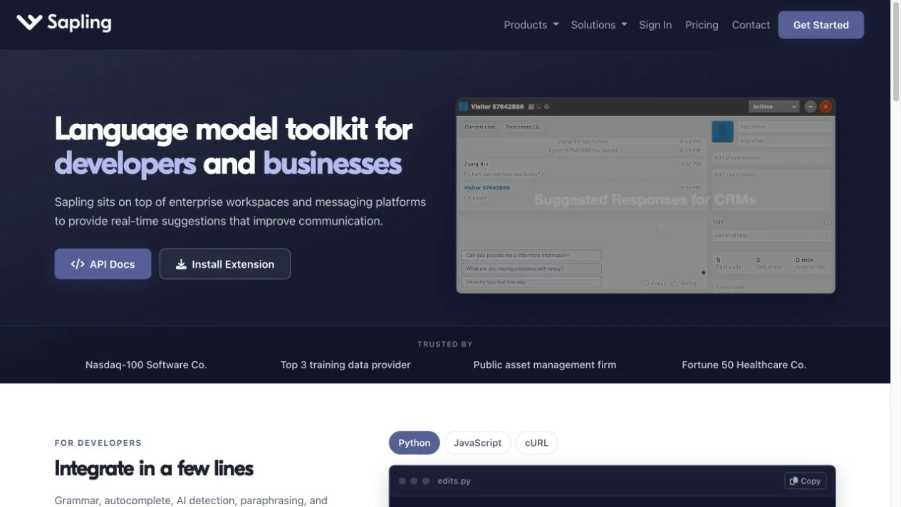 Screenshot of the Sapling homepage, captured on 2026-09-21