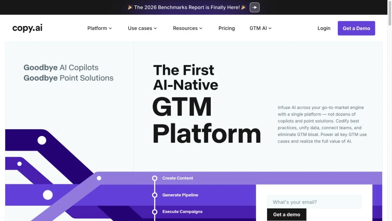 Screenshot of the Copy.ai homepage, captured on 2026-09-16